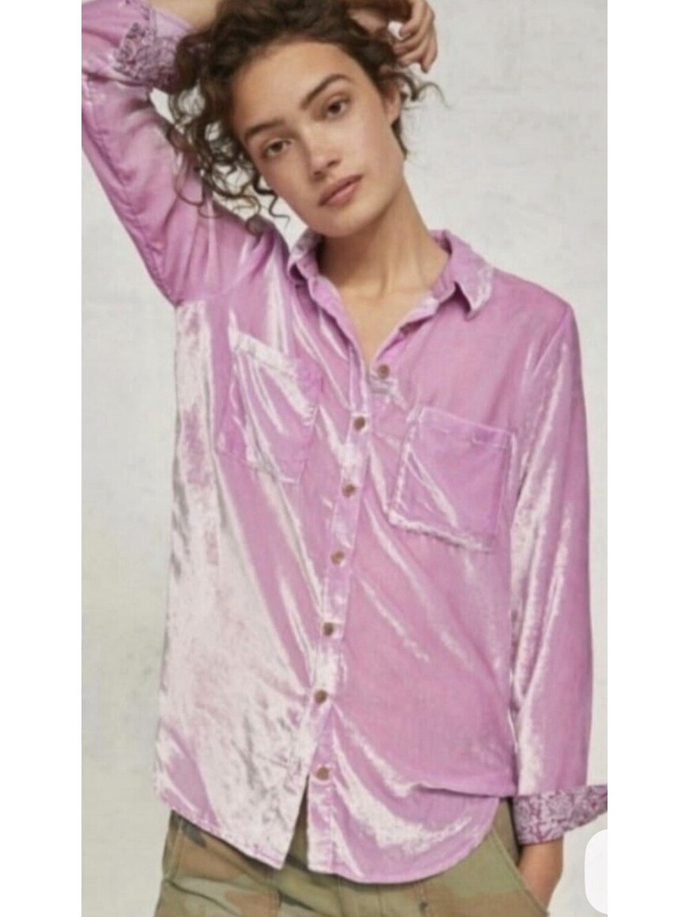 anthropologie Pilcro Mara Relaxed Pink Velvety Top